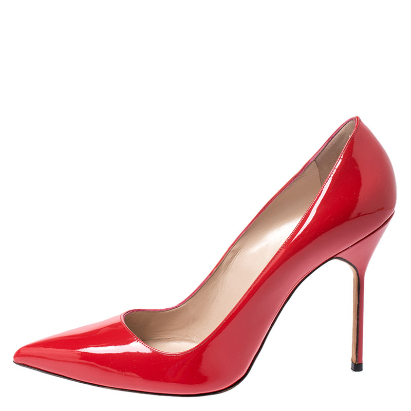 

Manolo Blahnik Red Patent Leather BB Pointed Toe Pumps Size