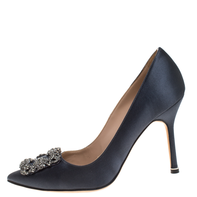 

Manolo Blahnik Grey Satin Hangisi Pumps Size