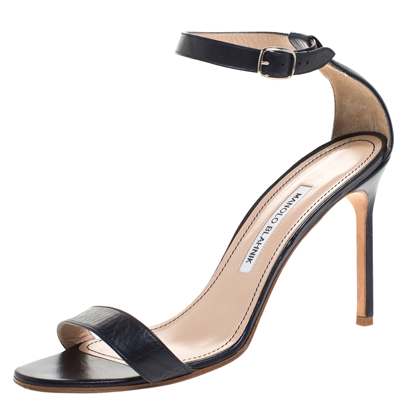Click to view more detailed imagery on our partner's website Manolo Blahnik Blue Leather Chaos Ankle Strap Sandal Size 39
