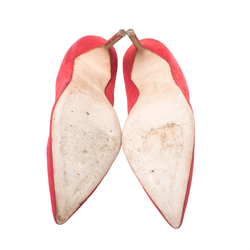 Manolo Blahnik Red Suede Bb Pointed Toe Pumps Size 36