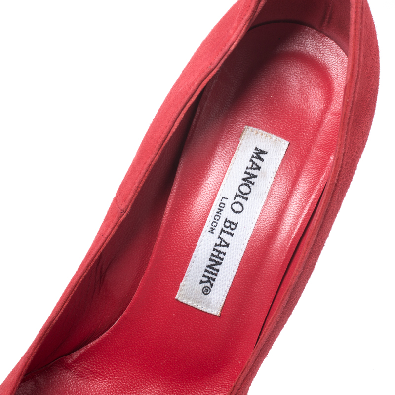 Manolo Blahnik Red Suede Bb Pointed Toe Pumps Size 36