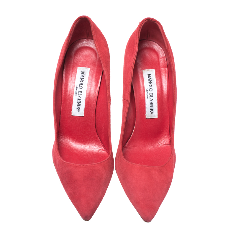Manolo Blahnik Red Suede Bb Pointed Toe Pumps Size 36