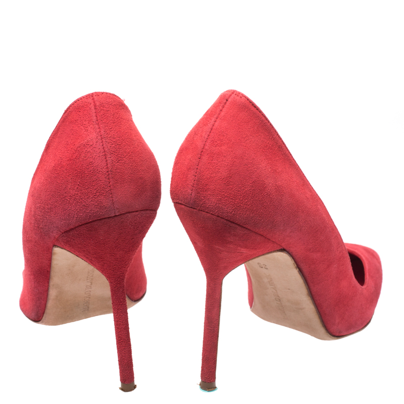 Manolo Blahnik Red Suede Bb Pointed Toe Pumps Size 36