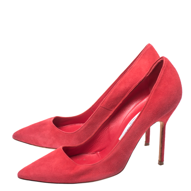 Manolo Blahnik Red Suede Bb Pointed Toe Pumps Size 36