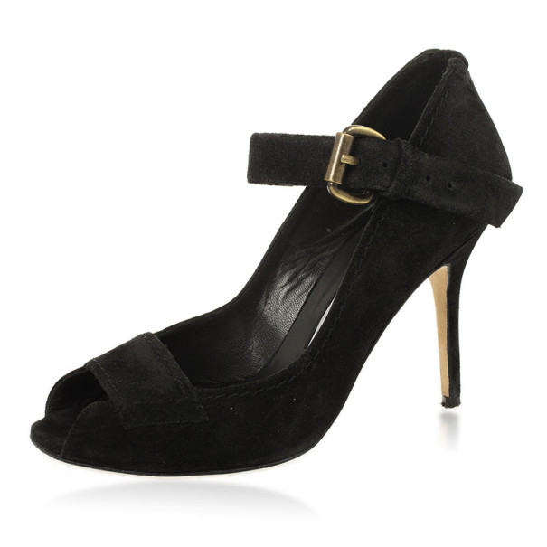 Pre Owned Manolo Blahnik Black Suede 'Reata' Peep-Toe Mary-Jane Pumps Size 39