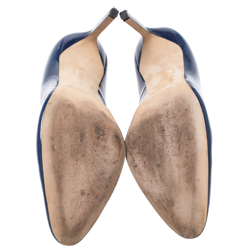 Manolo Blahnik Blue Patent Leather Bb Pumps Size 39