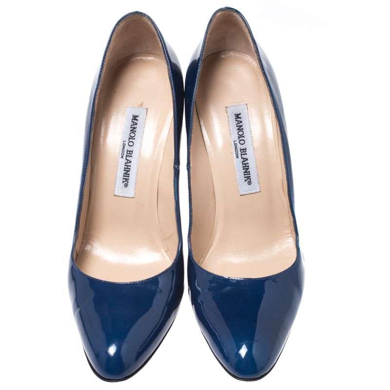 Manolo Blahnik Blue Patent Leather Bb Pumps Size 39