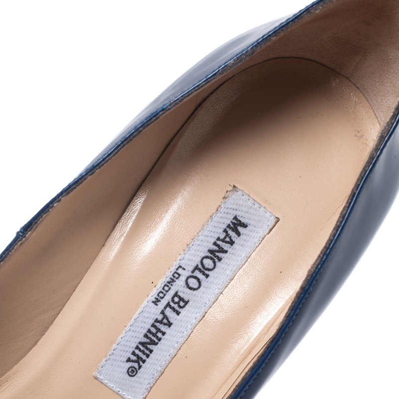 Manolo Blahnik Blue Patent Leather Bb Pumps Size 39