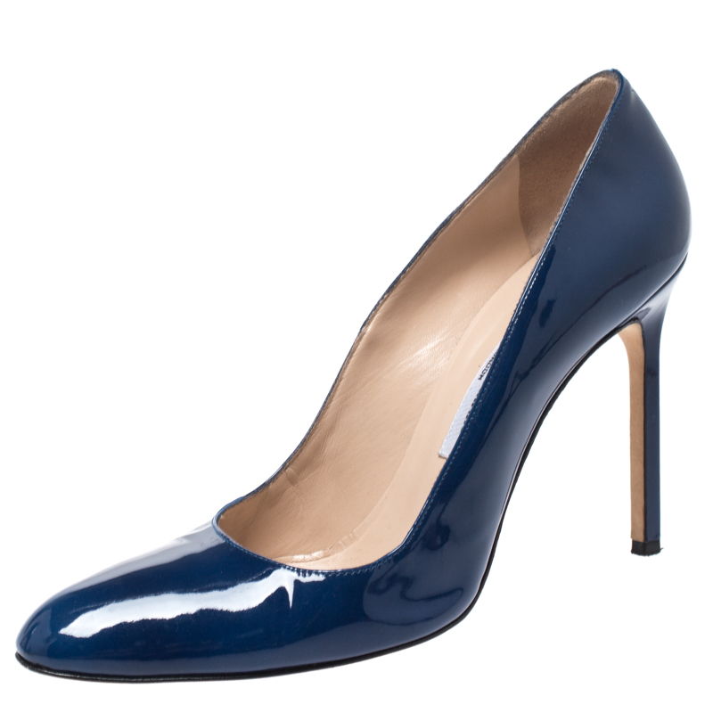 Click to view more detailed imagery on our partner's website Manolo Blahnik Blue Patent Leather Bb Pumps Size 39