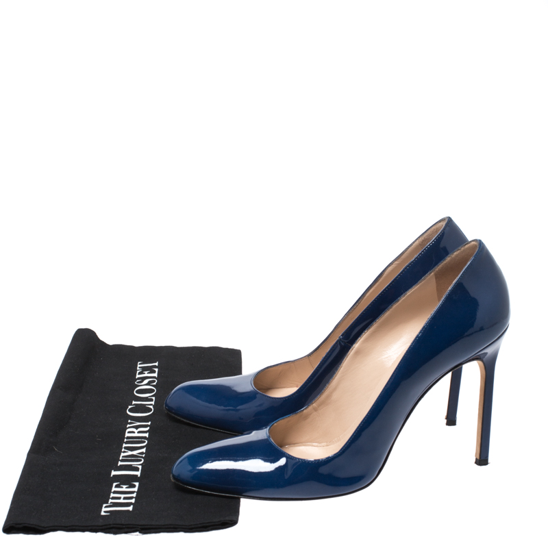 Manolo Blahnik Blue Patent Leather Bb Pumps Size 39