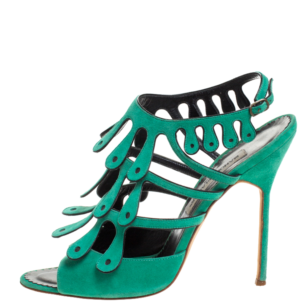 

Manolo Blahnik Green Suede Strappy Ankle Strap Sandals Size