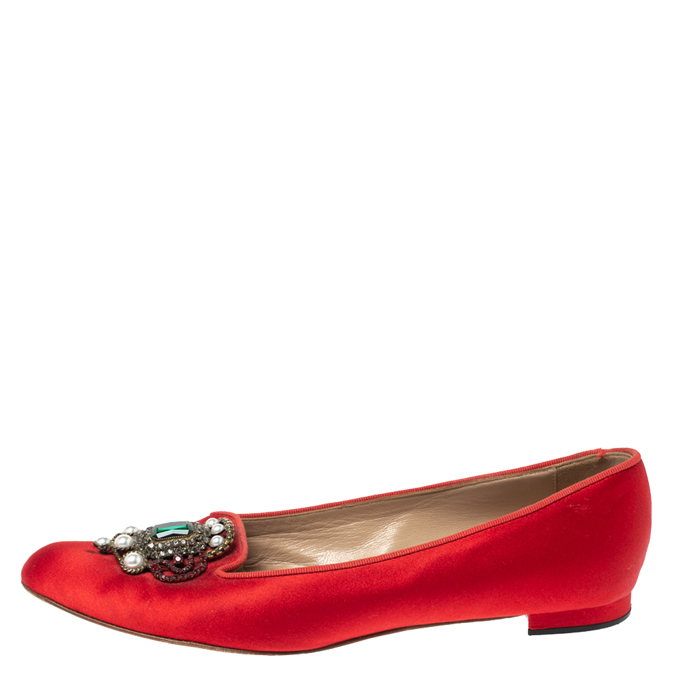 

Manolo Blahnik Red Satin Eufrasia Ballet Flat Size