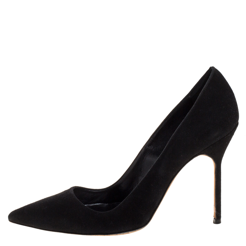 

Manolo Blahnik Black Suede BB Pointed Toe Pumps Size