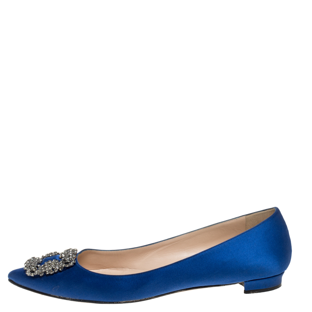 

Manolo Blahnik Blue Satin Hangisi Ballet Flats Size