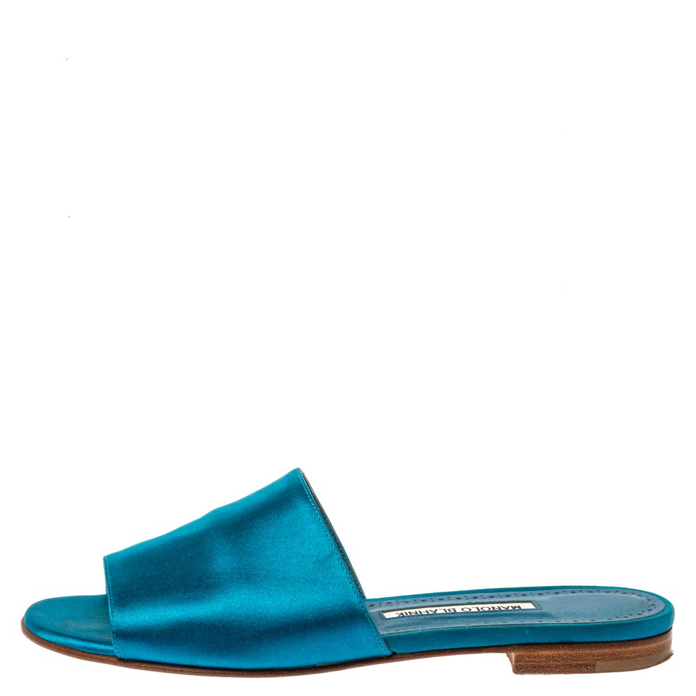 

Manolo Blahnik Blue Satin Rapalla Flat Slides Size
