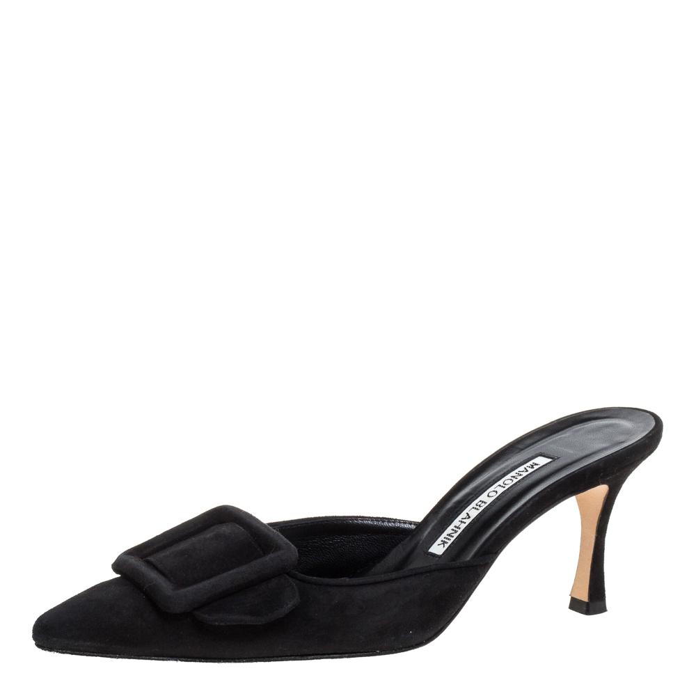 Manolo Blahnik Black Suede Mule Sandals Size 36.5