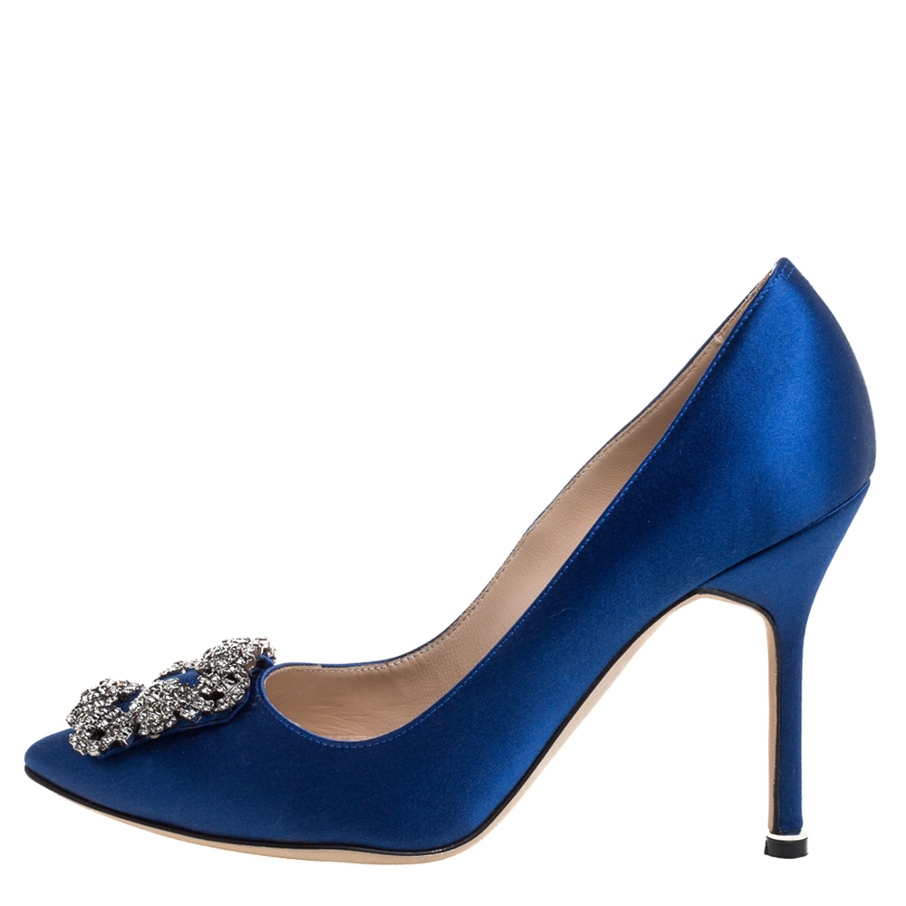 

Manolo Blahnik Blue Satin Hangisi Pumps Size