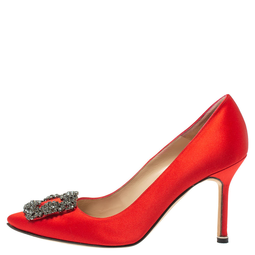 

Manolo Blahnik Red Satin Hangisi Pumps Size