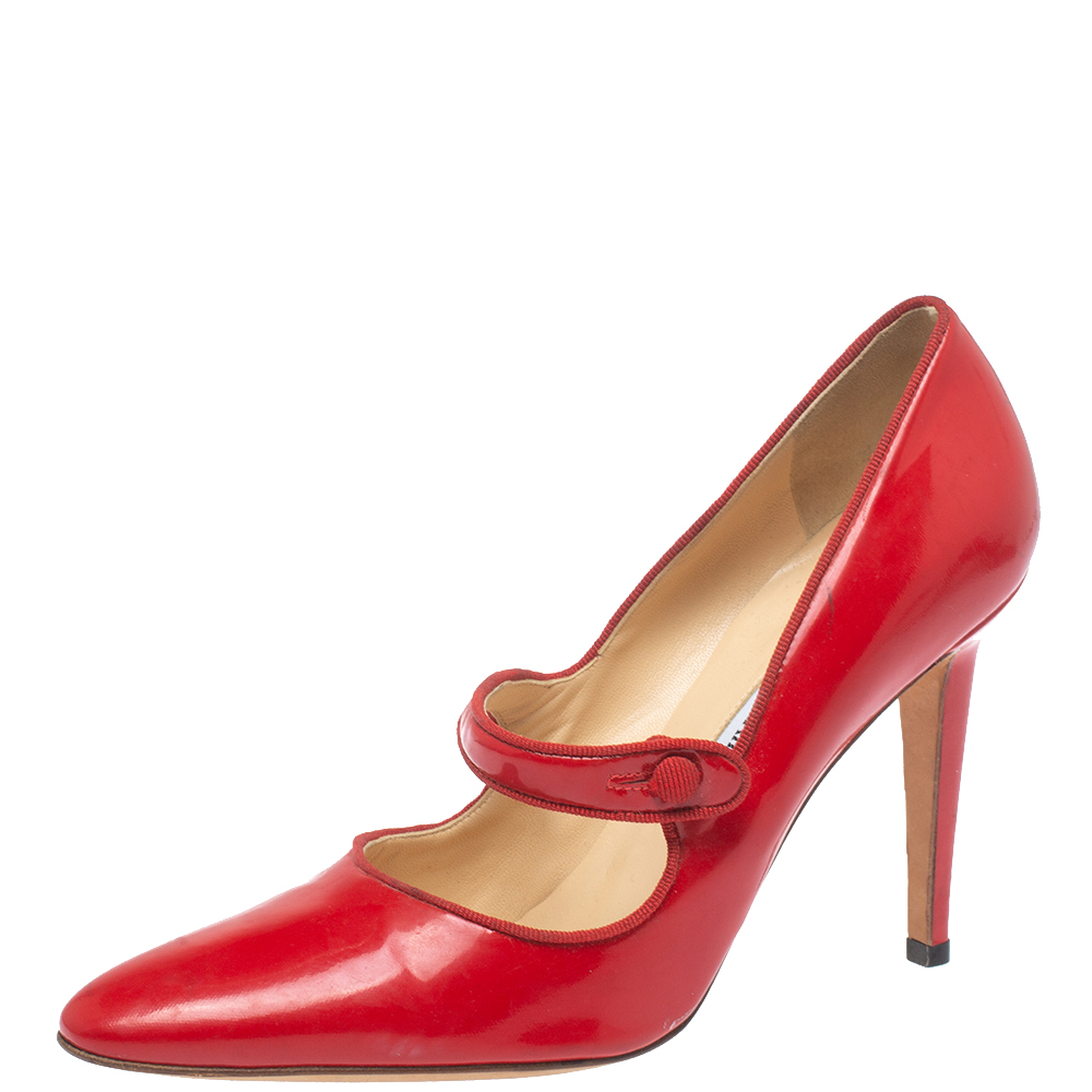 Manolo Blahnik Red Patent Leather Campy Mary Jane Pumps Size 38 Shefinds