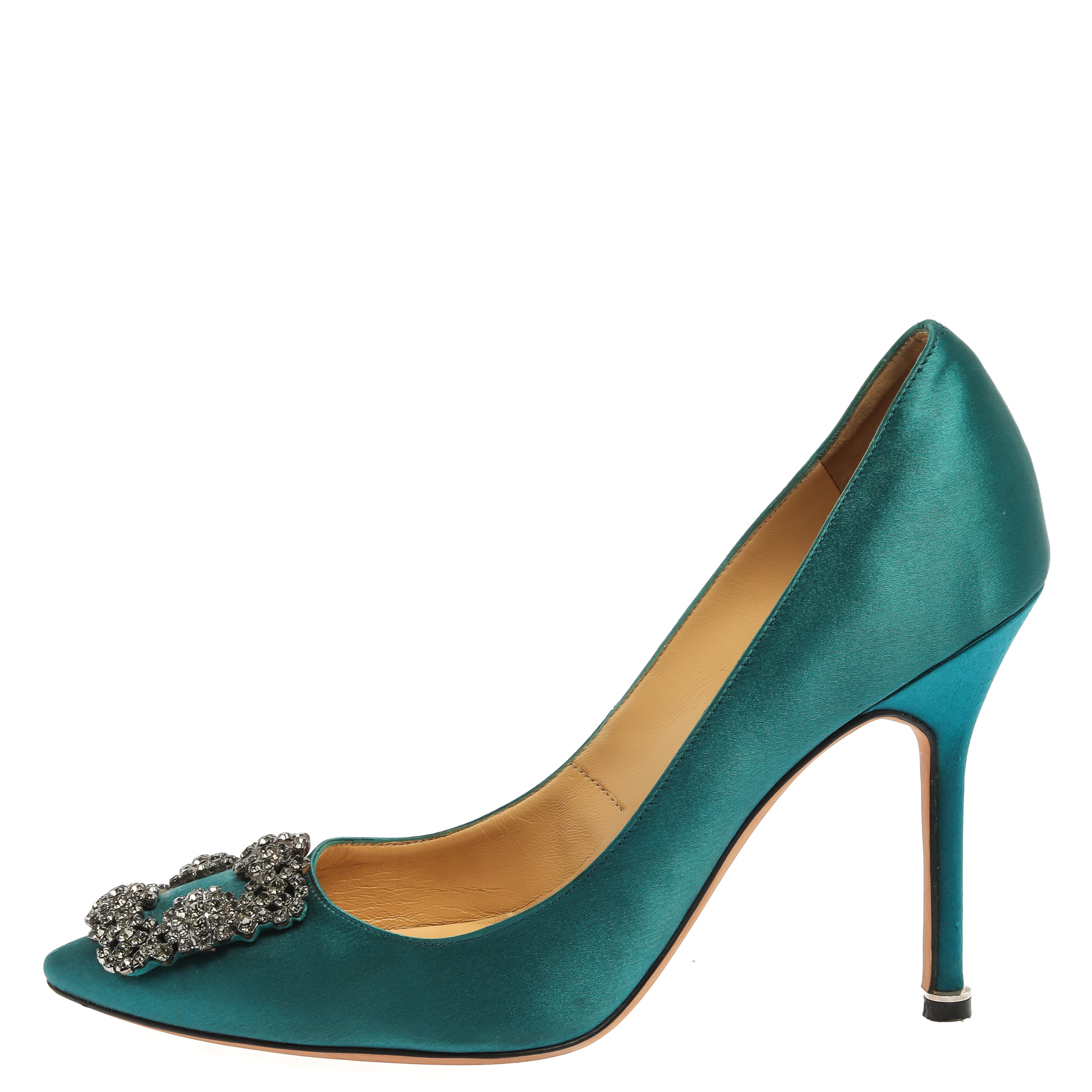 

Manolo Blahnik Blue Satin Hangisi Crystal Embellished Pumps Size