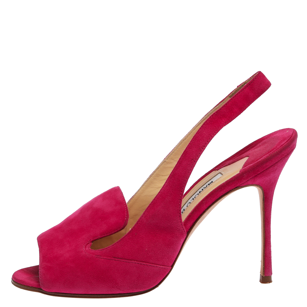 

Manolo Blahnik Fuchsia Pink Suede Slingback Sandals Size