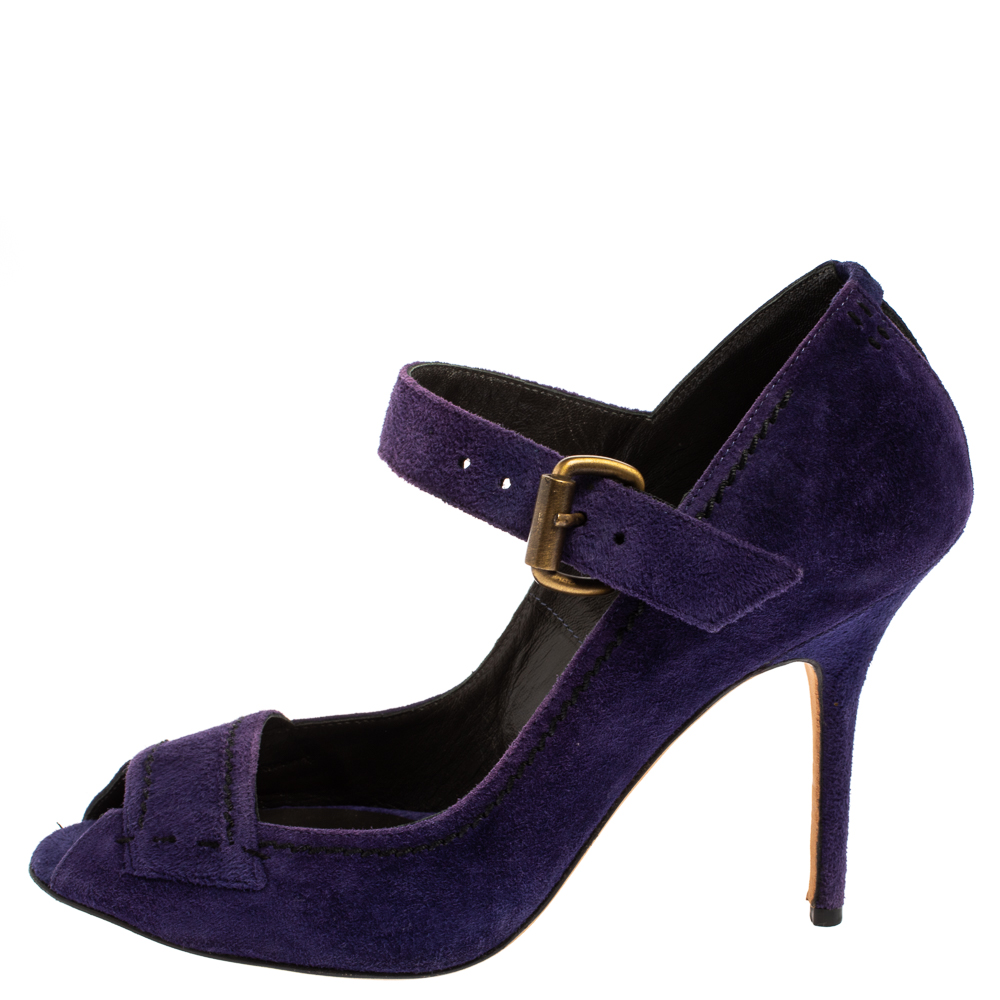 

Manolo Blahnik Purple Suede Leather Open Toe Pumps Size