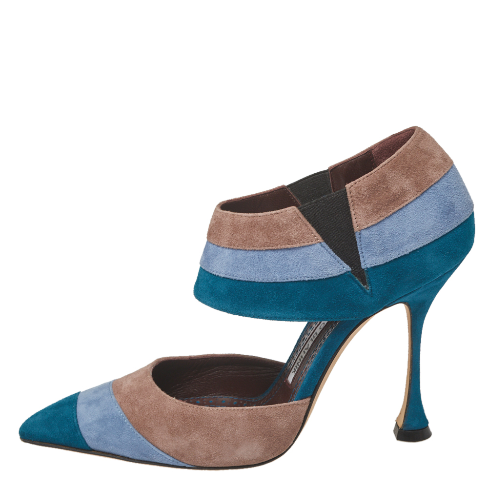 

Manolo Blahnik Multicolor Suede Leather Corias Pointed Toe Sandals Size