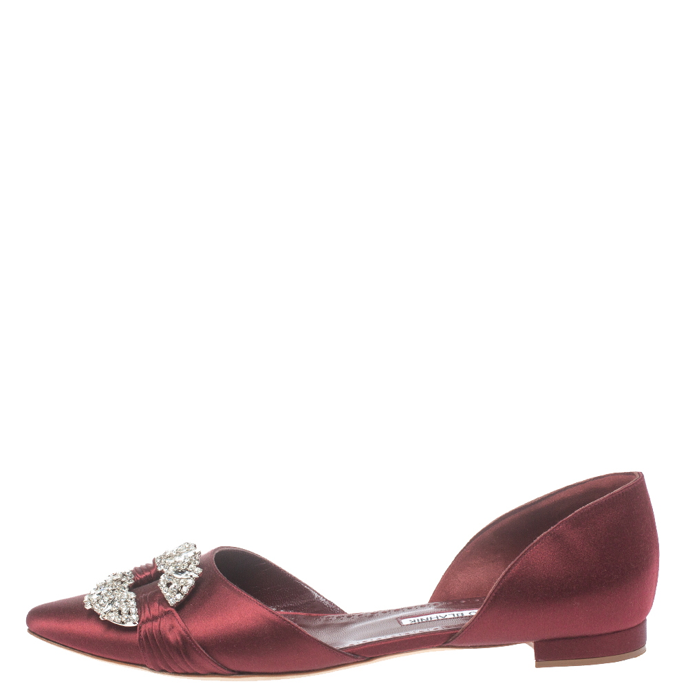 

Manolo Blahnik Burgundy Satin Luanda Hangisi Flats Size