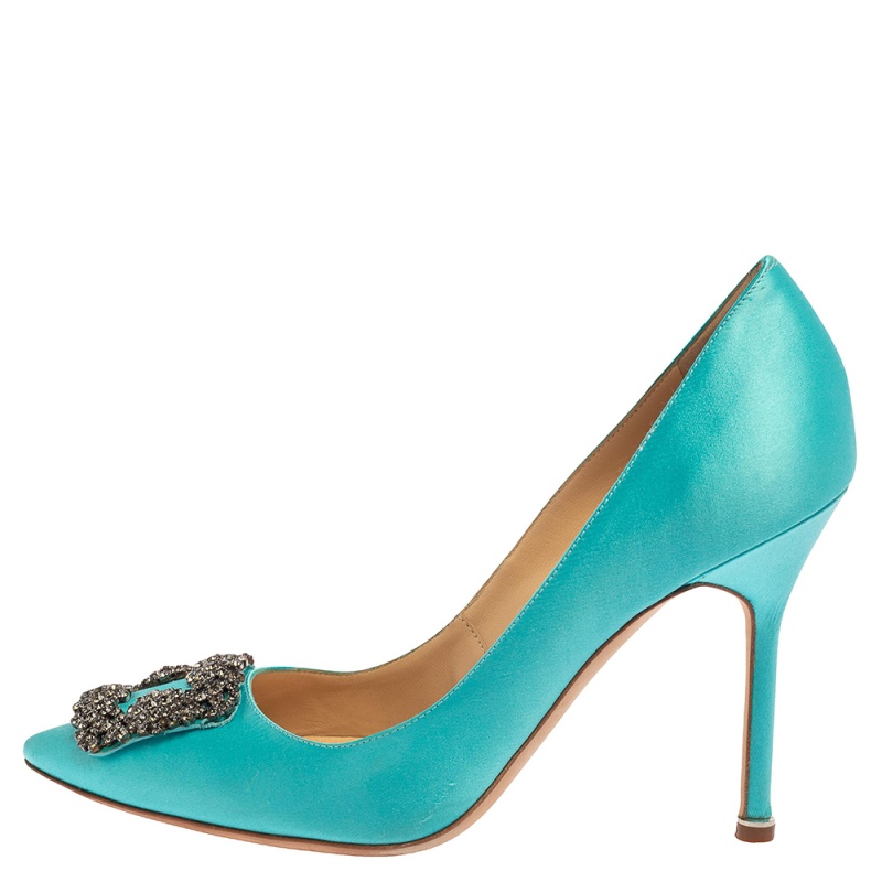 

Manolo Blahnik Blue Satin Hangisi Pumps Size