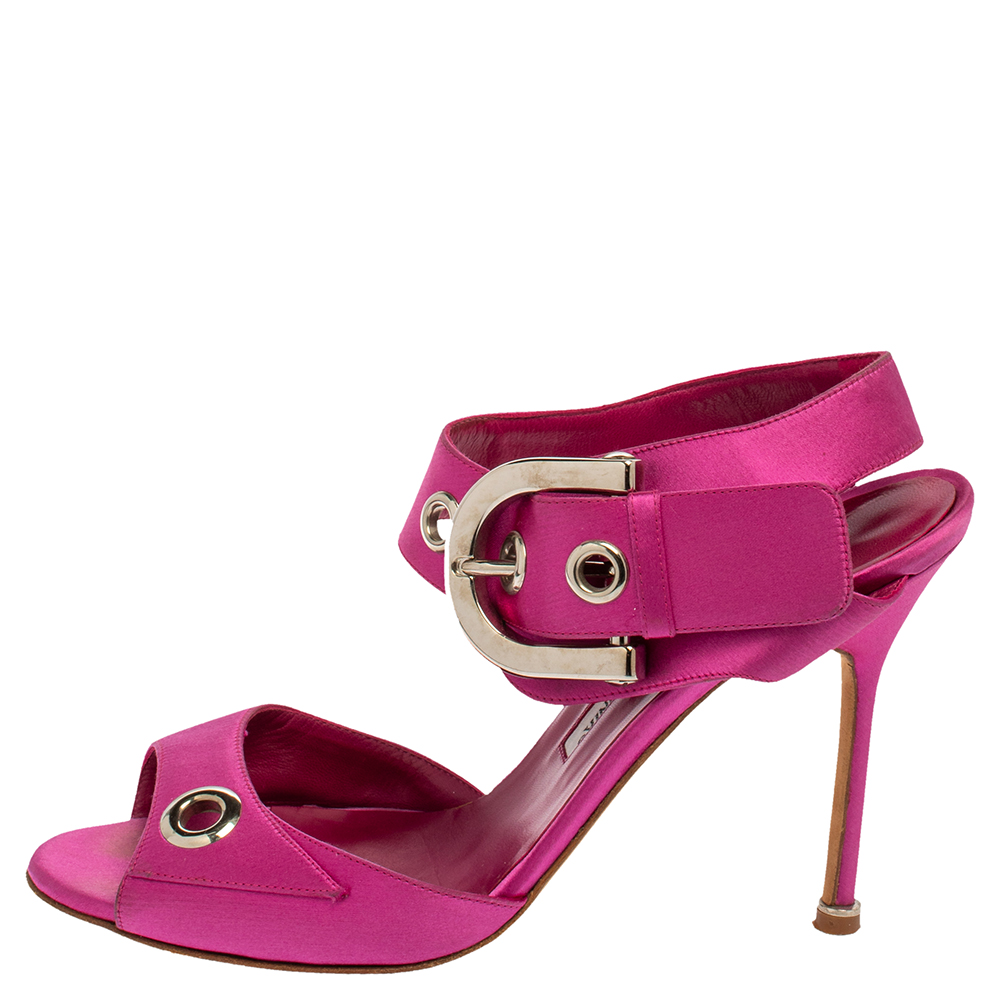 

Manolo Blahnik Fuchsia Satin Eyelet Detail Ankle Strap Sandals Size, Pink