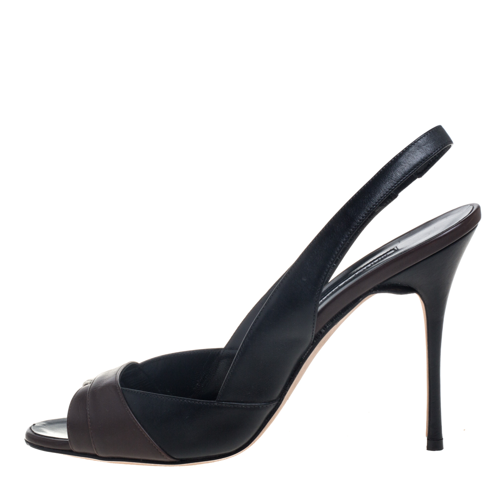 

Manolo Blahnik Black /Brown Leather Slingback Sandals Size