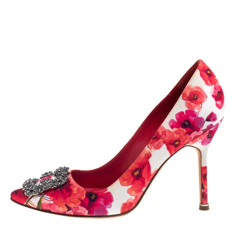 

Manolo Blahnik Multicolor Floral Satin Hangisi Pumps Size