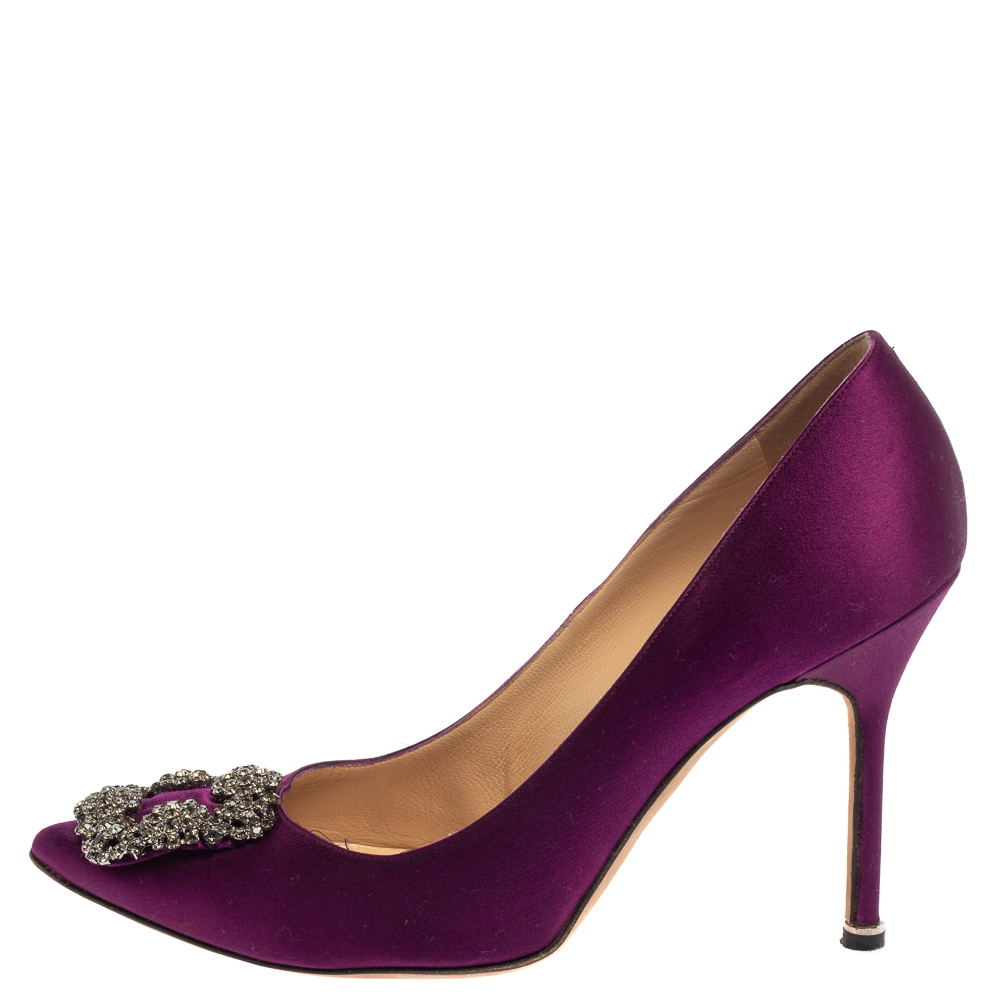 

Manolo Blahnik Purple Satin Hangisi Pumps Size
