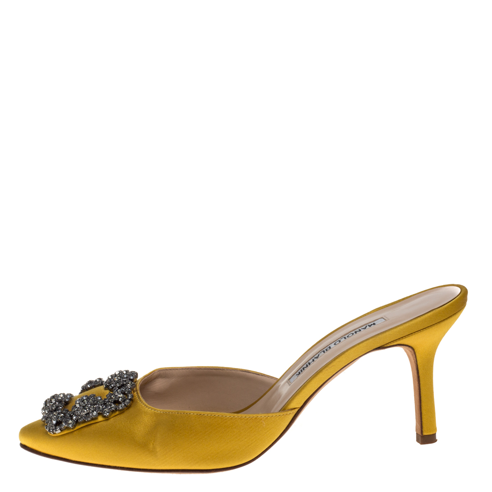 

Manolo Blahnik Yellow Satin Hangisi Sandals Size