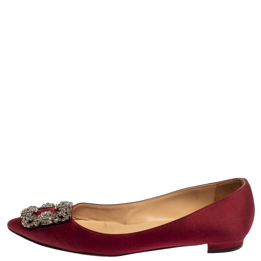 

Manolo Blahnik Burgundy Satin Hangisi Flats Size