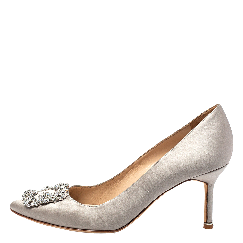 

Manolo Blahnik Grey Satin Hangisi Pumps Size