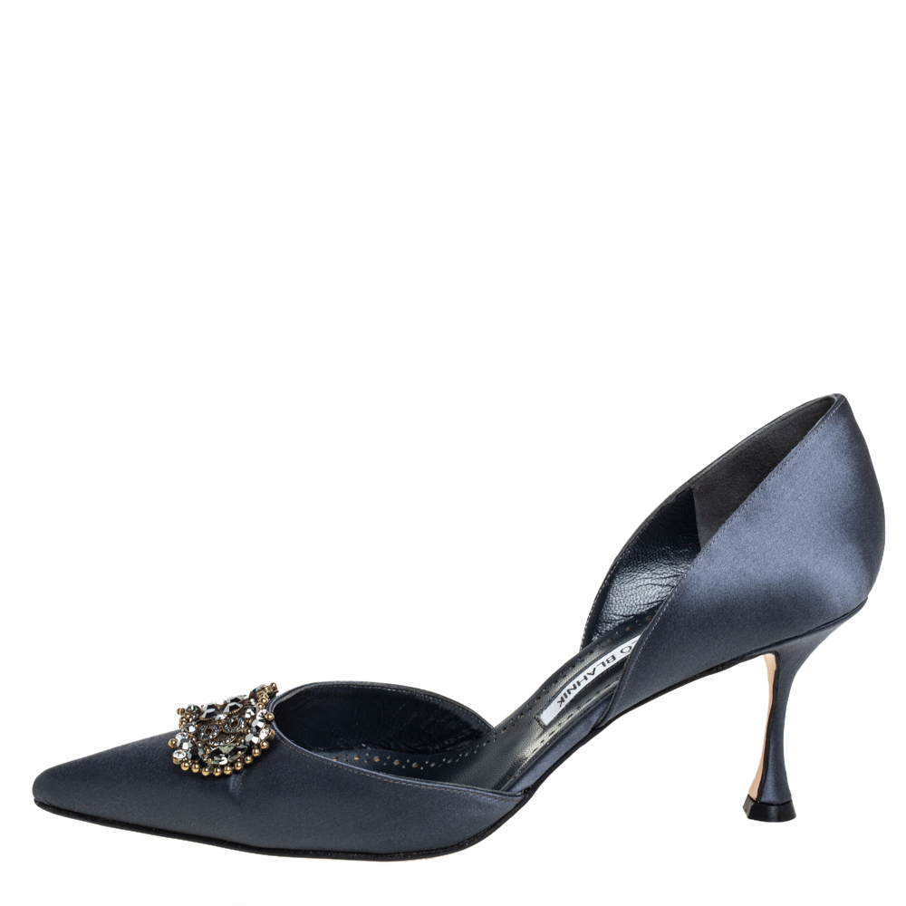 

Manolo Blahnik Blue Satin Crystal Embellished Pumps Size, Grey