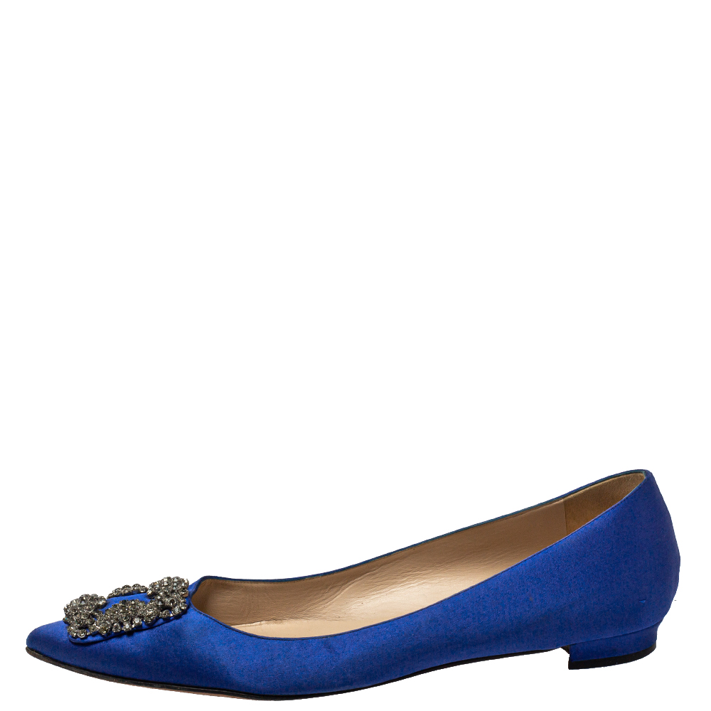 

Manolo Blahnik Blue Satin Hangisi Flats Size
