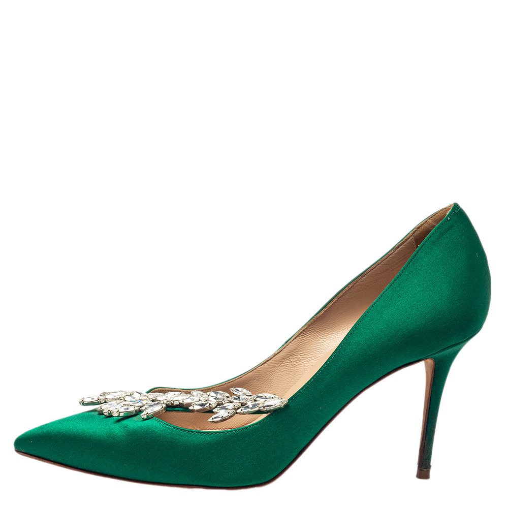 

Manolo Blahnik Green Satin Nadira Pumps Size