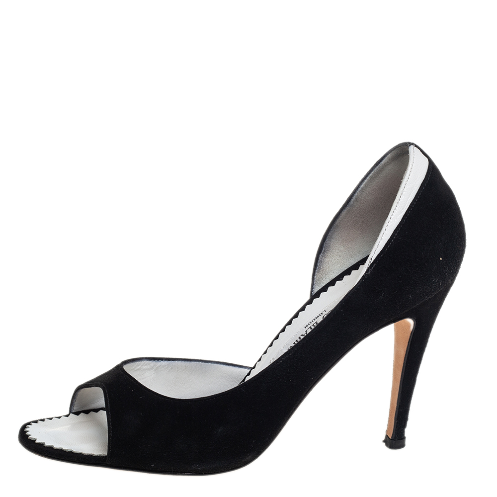 

Manolo Blahnik Black Suede Peep Toe Pumps Size