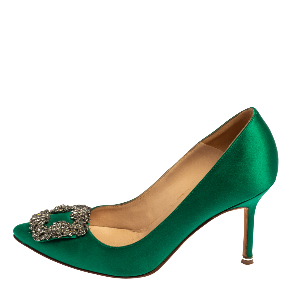 

Manolo Blahnik Green Satin Hangisi Pumps Size