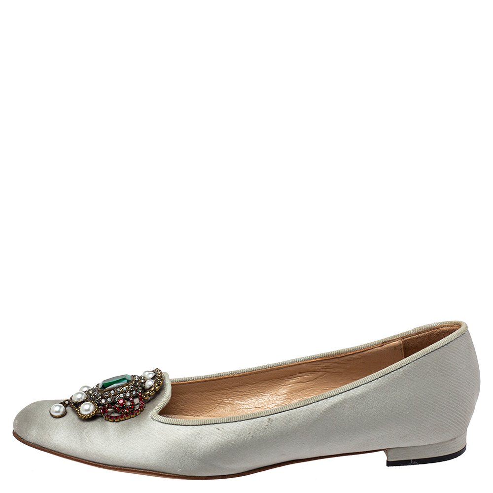 

Manolo Blahnik Grey Satin Eufrasia Smoking Slippers Size