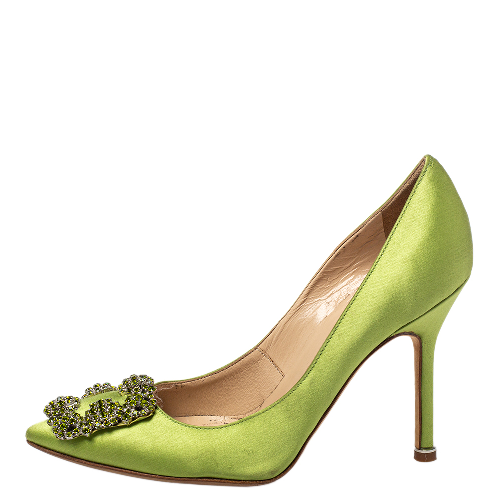 

Manolo Blahnik Green Satin Hangisi Pumps Size