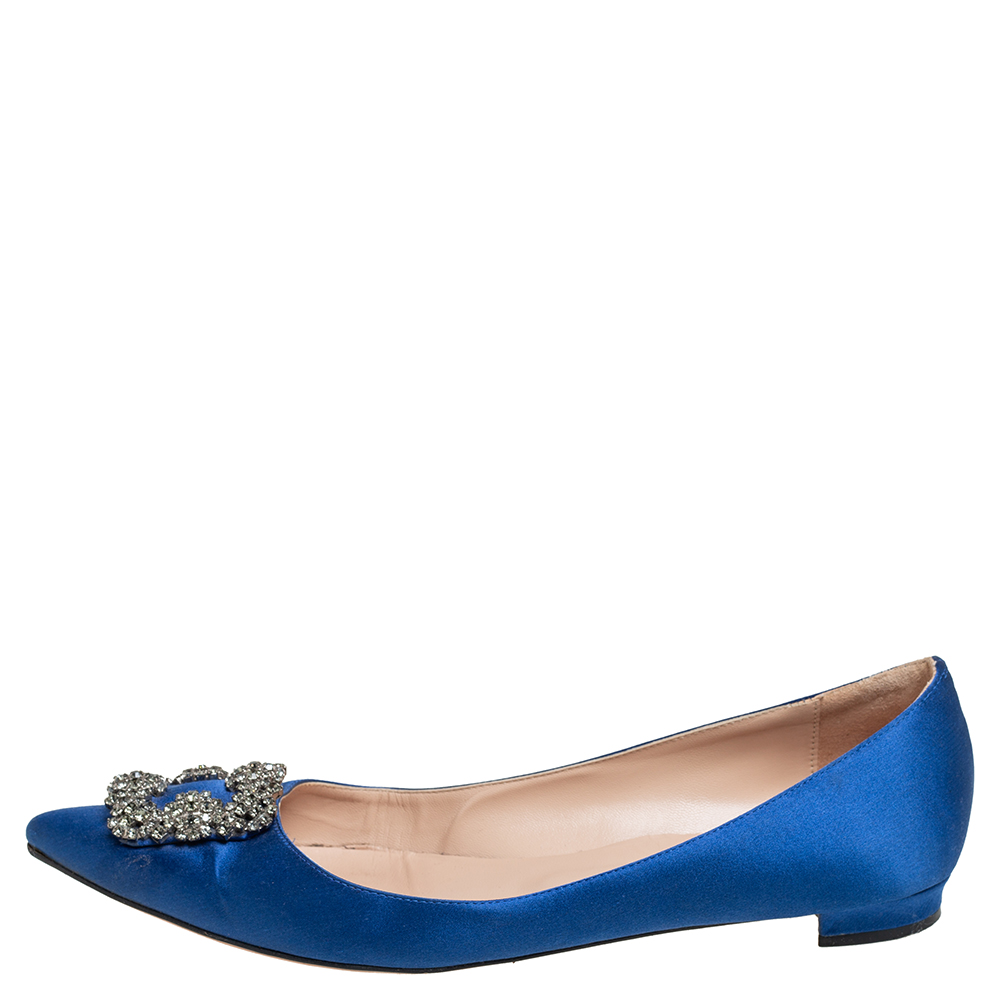 

Manolo Blahnik Blue Satin Hangisi Flats Size