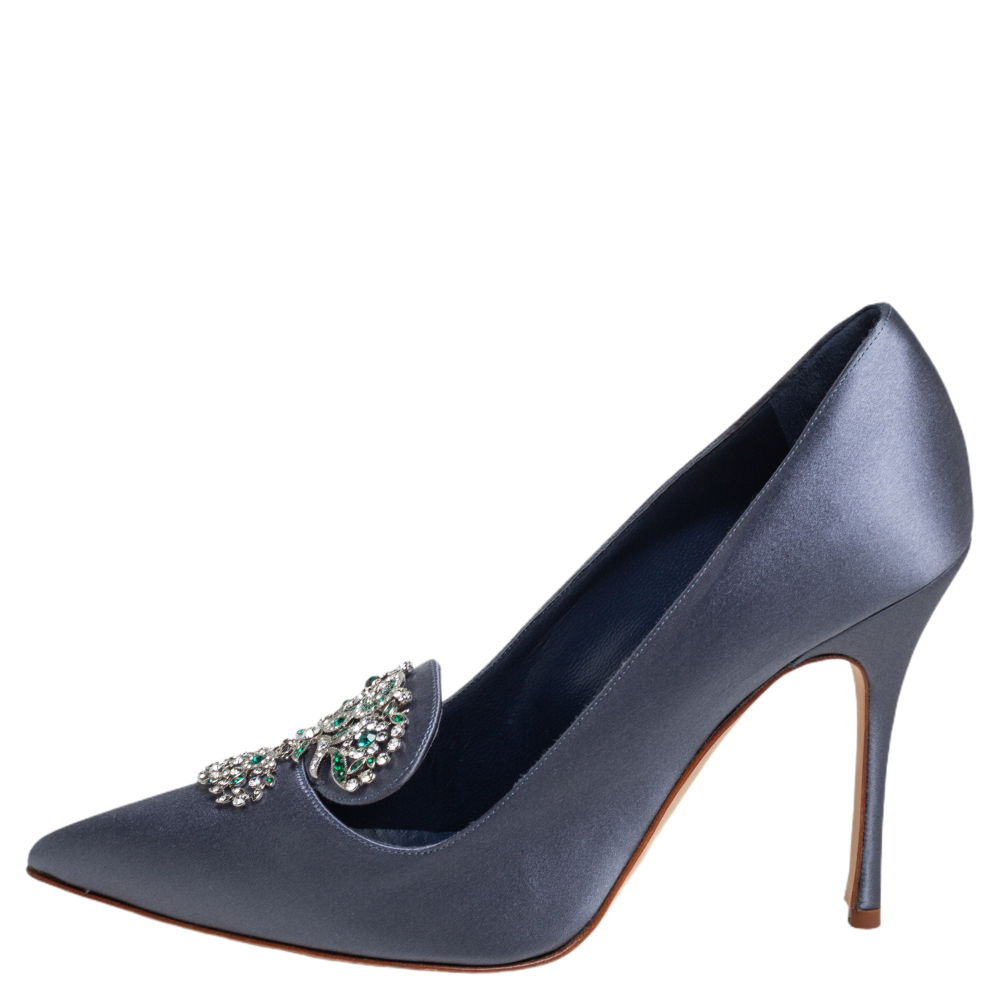 

Manolo blahnik Blue Satin Embellishment Pumps Size