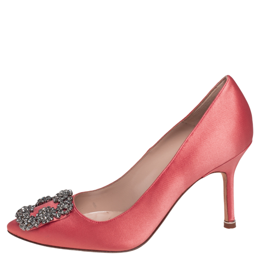 

Manolo Blahnik Pink Satin Hangisi Pumps Size
