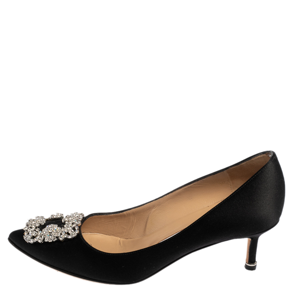 

Manolo Blahnik Black Satin Hangisi Pumps Size