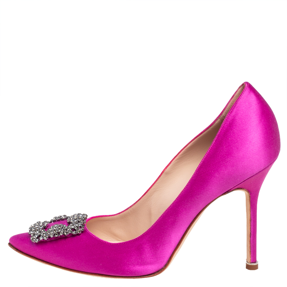 

Manolo Blahnik Magenta Satin Hangisi Pumps Size, Pink