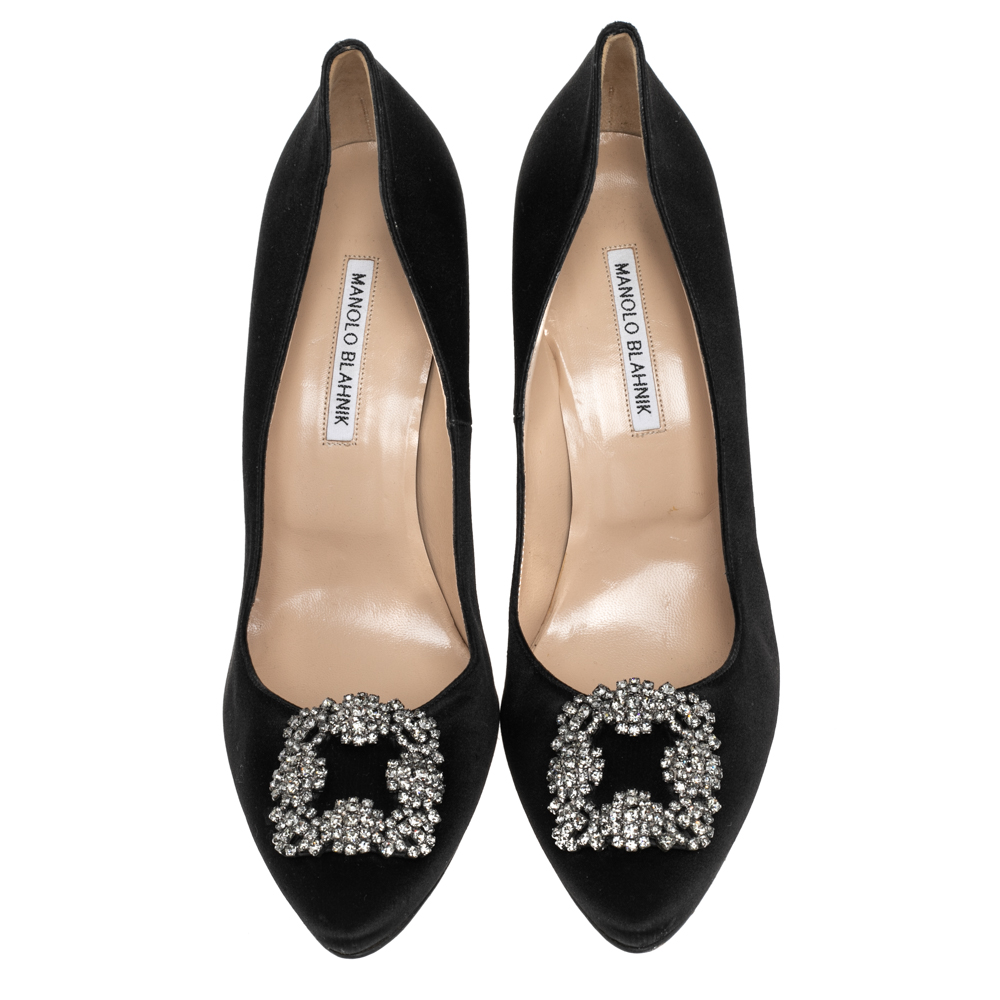 

Manolo Blahnik Black Satin Hangisi Pumps Size