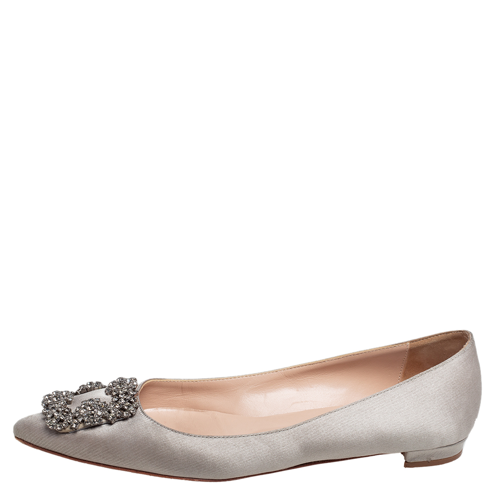 

Manolo Blahnik Grey Satin Hangisi Ballet Flats Size